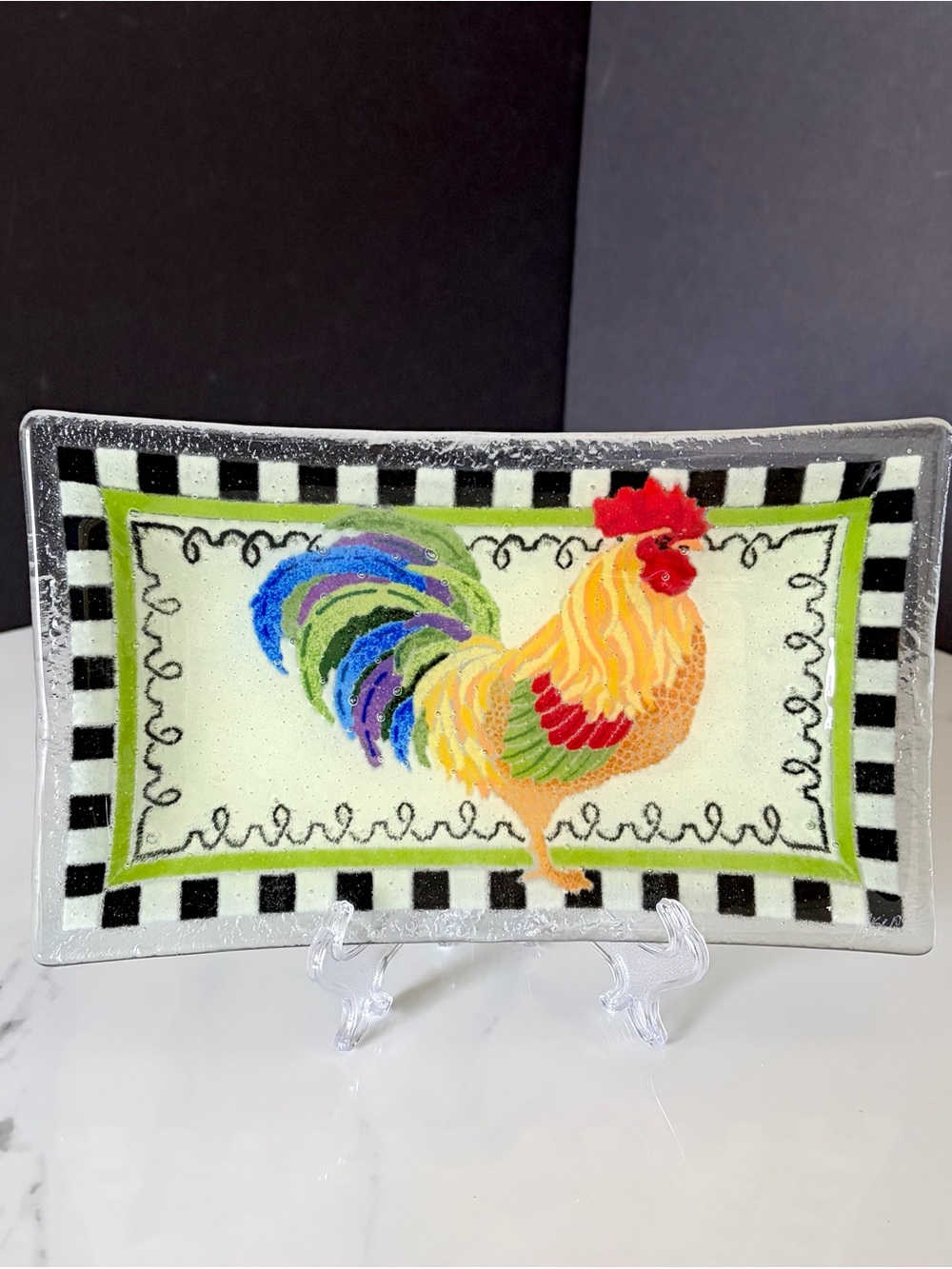 9.5" Rooster Rectangular Plate by Peggy Karr